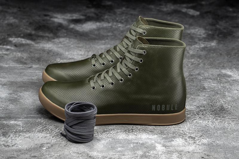 Olive Nobull High-Top Army Leather Men's Trainers | CA E1399B